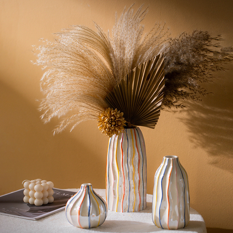 Badminton Live - CAPIRON สีสันลายแจกันเซรามิคตกแต่งบ้านใหม่ Centerpiece Mantel ห้องนั่งเล่นตกแต่งดอกไม้หม้อสําหรับ Pampas